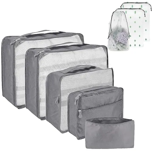 8-Piece Suitcase Organisers, Packing Cubes for Travel and Holiday, Travel Organiser Includes Cosmetic Bag, Shoe Bag, Suitcase Organiser Set for Home Storage