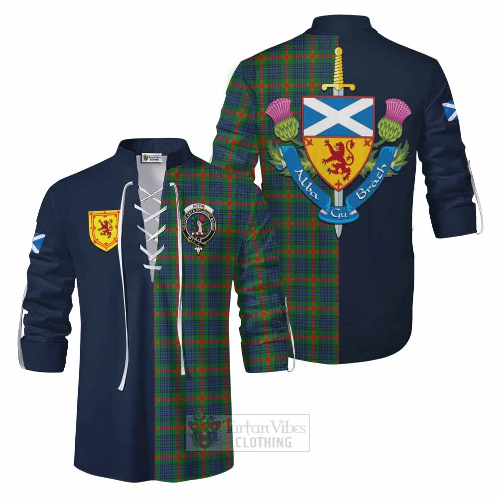 Aiton Tartan Ghillie Kilt Shirt Alba with Scottish Lion Royal Arm Half Style