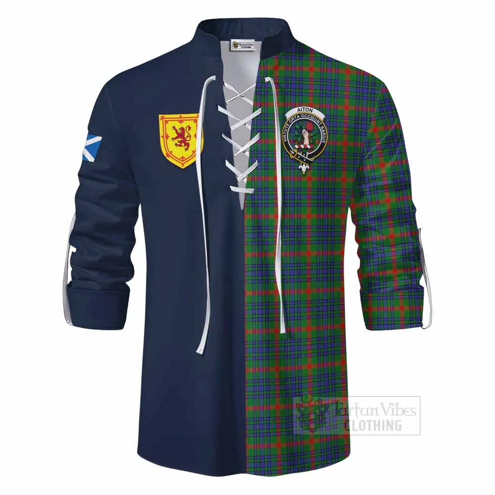 Aiton Tartan Ghillie Kilt Shirt Alba with Scottish Lion Royal Arm Half Style