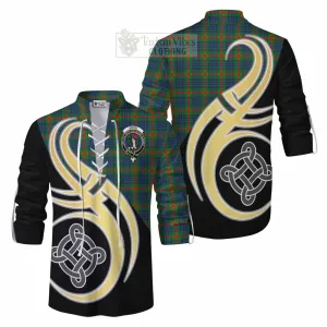 Aiton Tartan Ghillie Kilt Shirt with Family Crest and Celtic Symbol Style