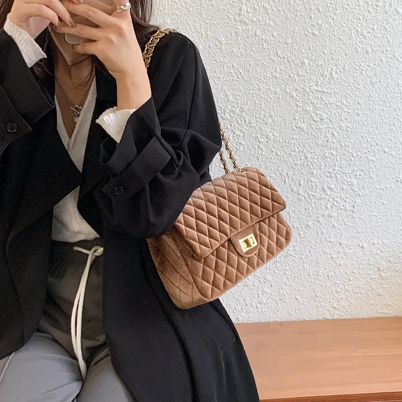 Amozae-Back To School Gifts Solid Color Velvet Quilted Bag