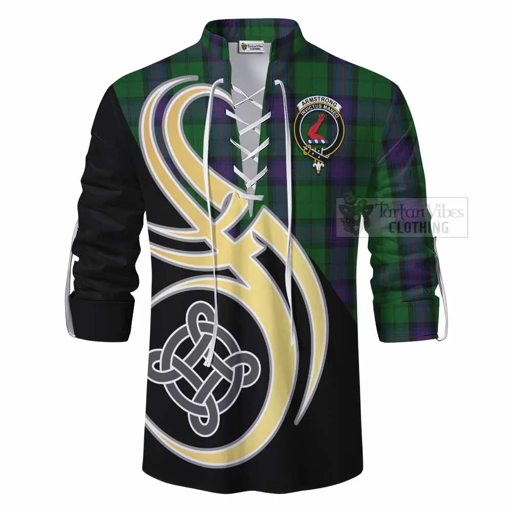 Armstrong Tartan Ghillie Kilt Shirt with Family Crest and Celtic Symbol Style