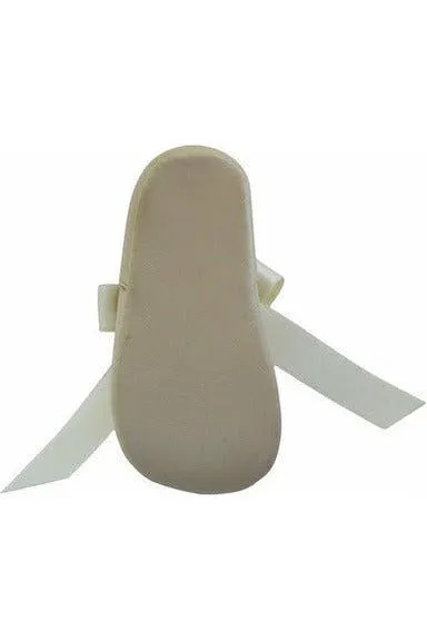 Baby Girl Christening Leather Shoe w/ Satin Ribbon - Beige