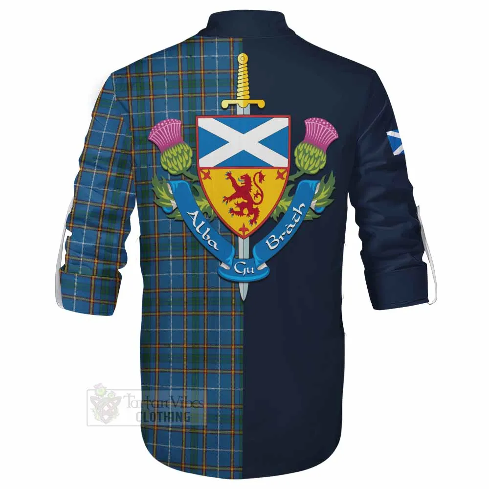 Bain Tartan Ghillie Kilt Shirt Alba with Scottish Lion Royal Arm Half Style