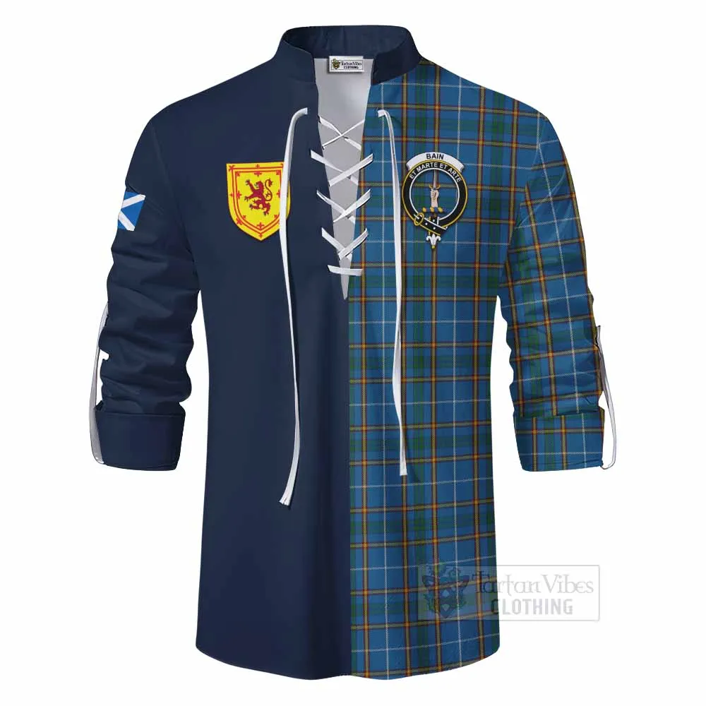 Bain Tartan Ghillie Kilt Shirt Alba with Scottish Lion Royal Arm Half Style