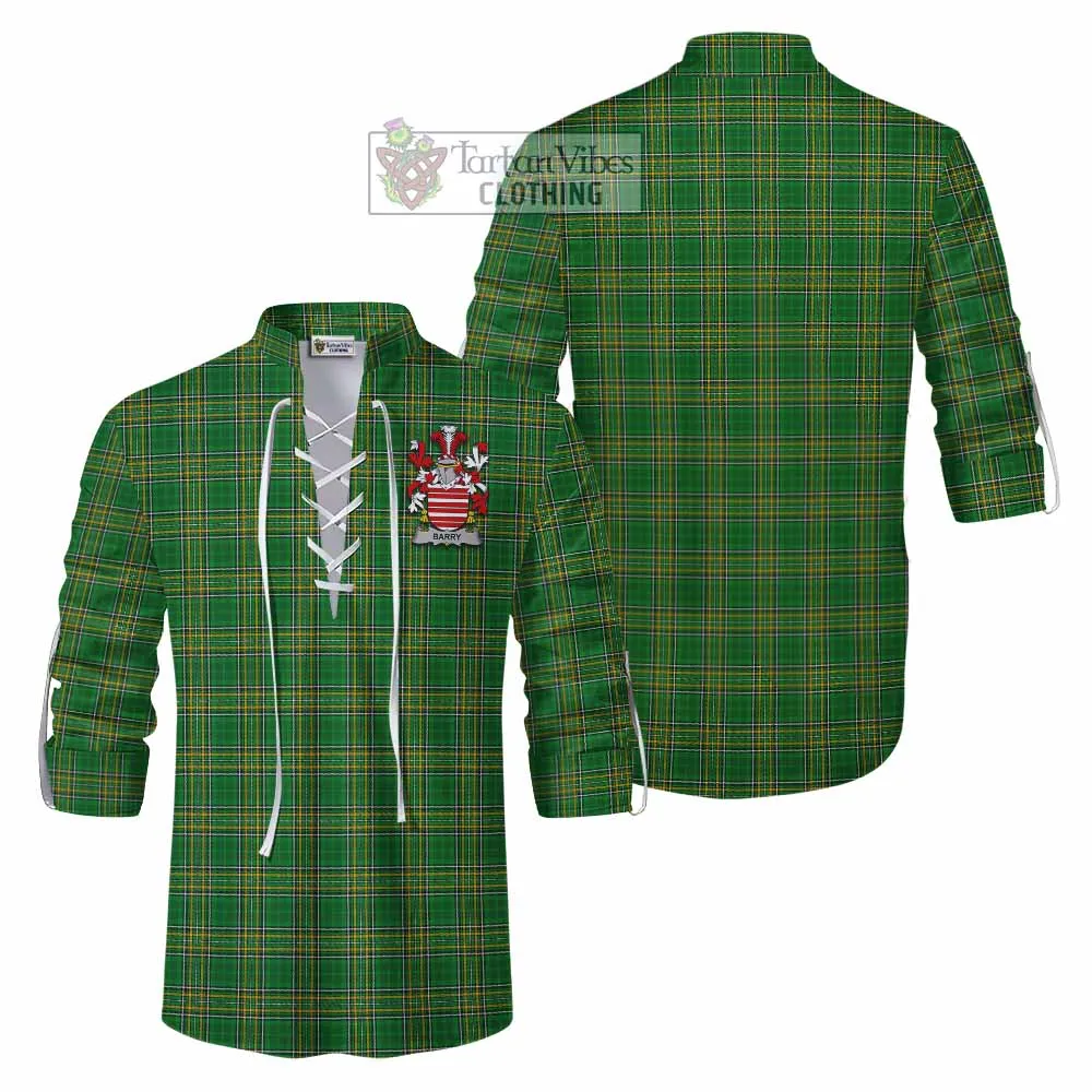 Barry Irish Clan Tartan Ghillie Kilt Shirt with Coat of Arms