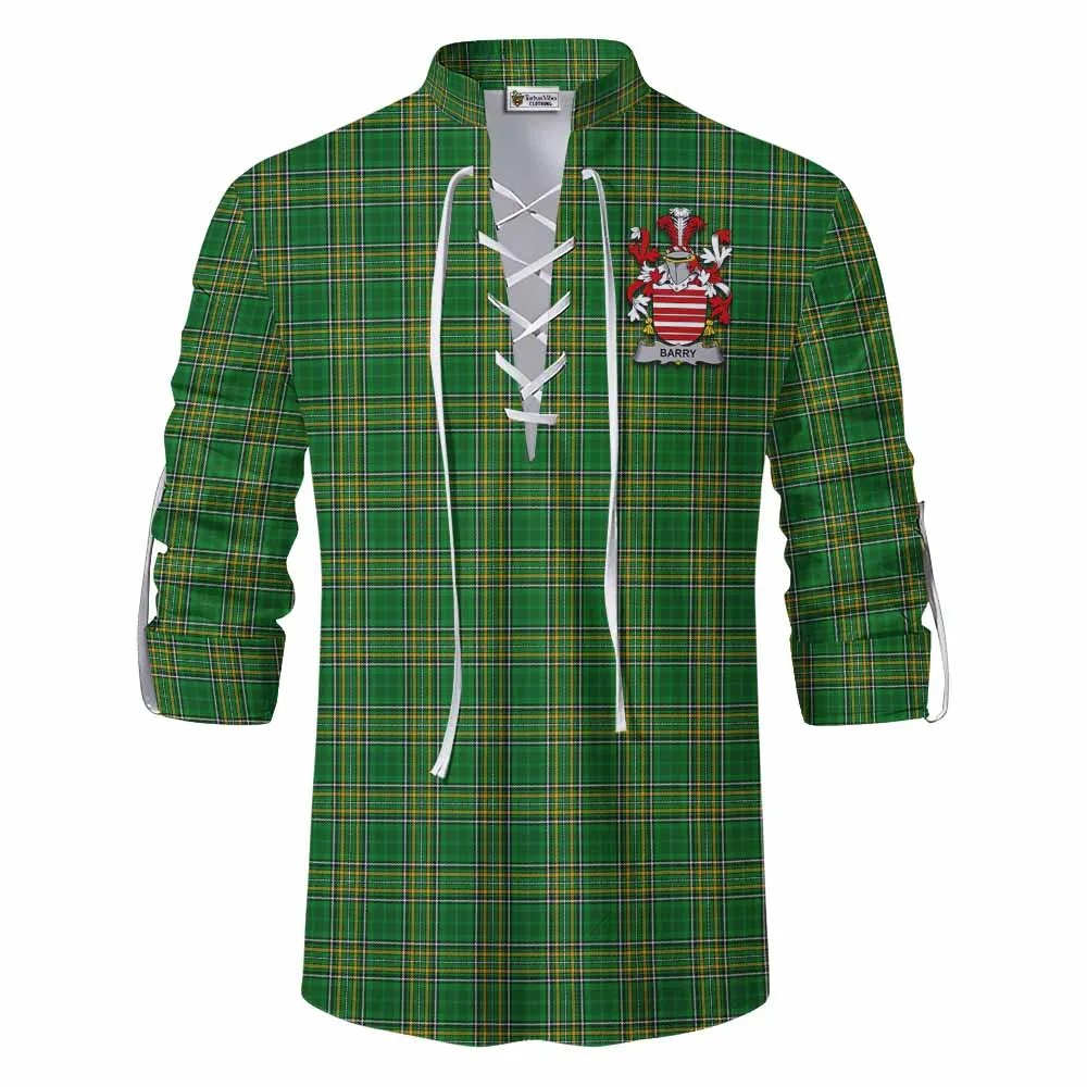 Barry Irish Clan Tartan Ghillie Kilt Shirt with Coat of Arms