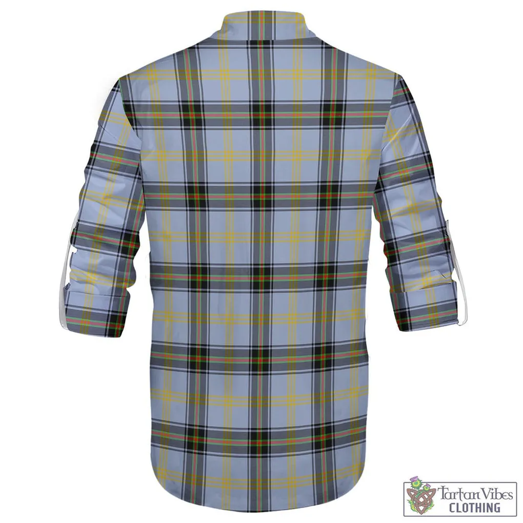 Bell Tartan Men's Scottish Traditional Jacobite Ghillie Kilt Shirt with Family Crest