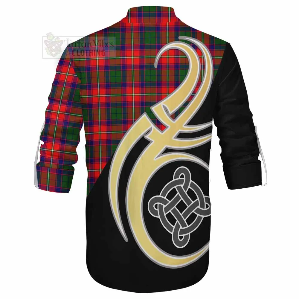 Belshes (Belsches) Tartan Ghillie Kilt Shirt with Family Crest and Celtic Symbol Style