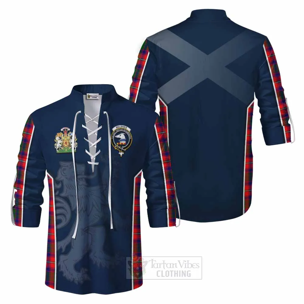 Belshes (Belsches) Tartan Ghillie Kilt Shirt with Family Crest and Lion Rampant Vibes Sport Style
