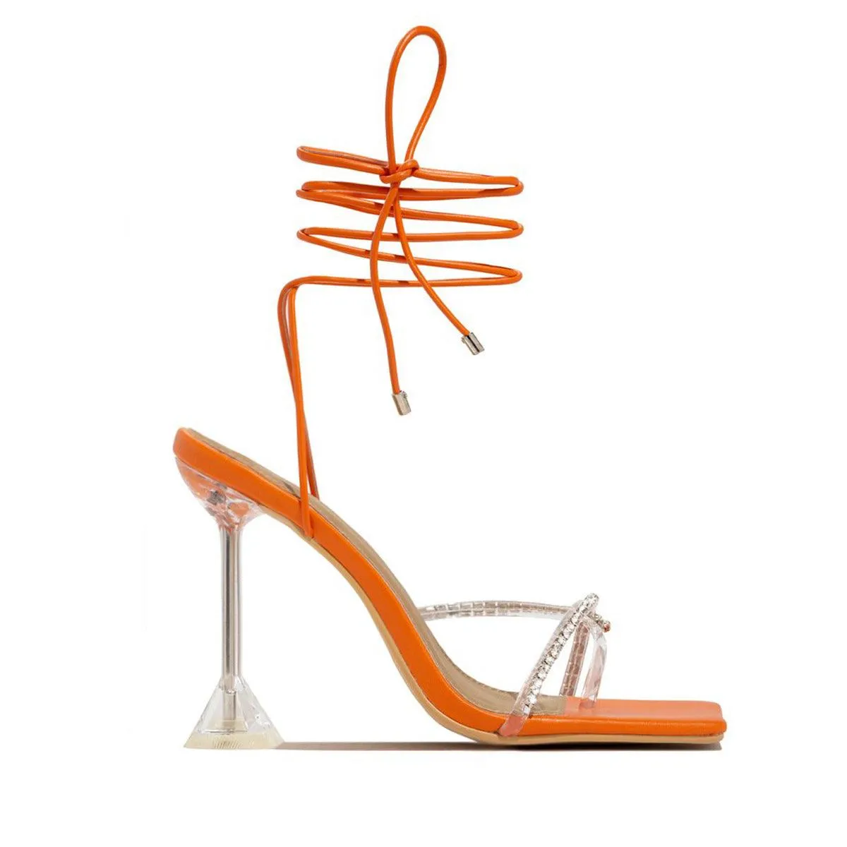 Black And White Orange Rhinestone Transparent High Heel Sandals