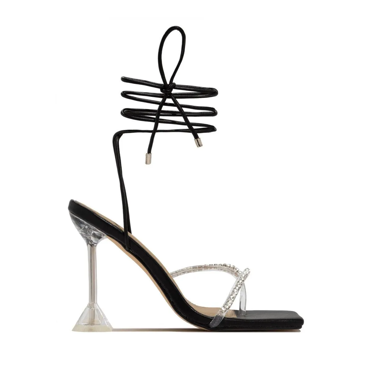 Black And White Orange Rhinestone Transparent High Heel Sandals