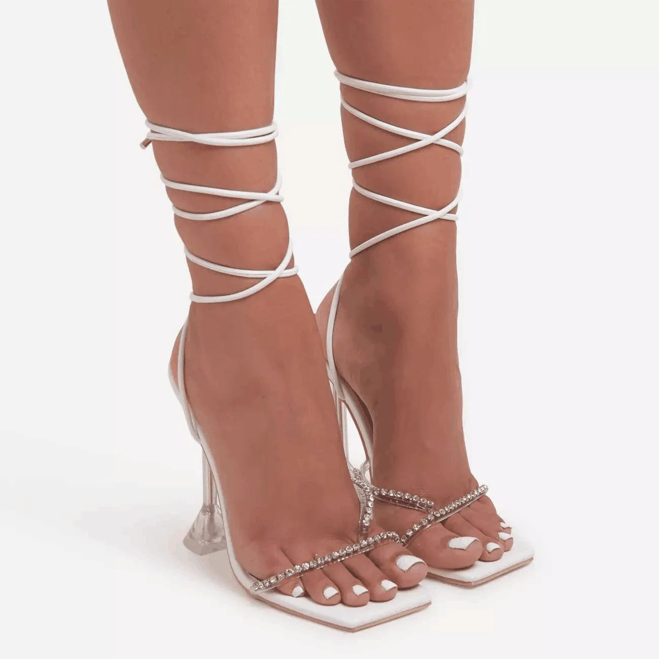 Black And White Orange Rhinestone Transparent High Heel Sandals