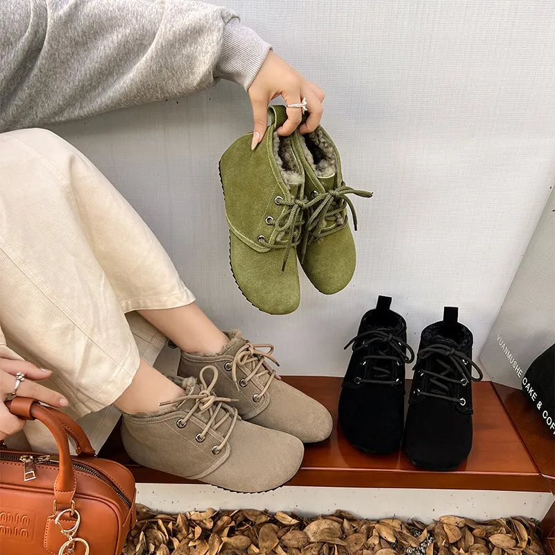 Casual Suede Warm Snow Shoes with Internal Elevation and Shearling Lining Black/Green/Khaki