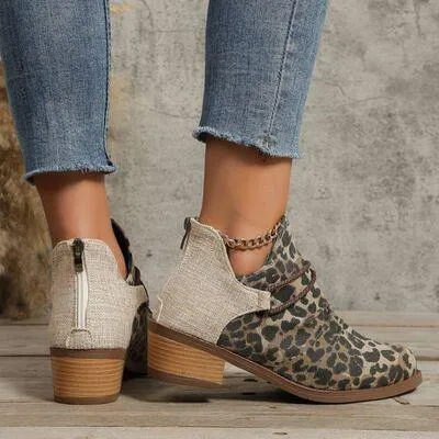 Contrasting Comfort Low Heel Canvas Boots
