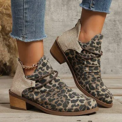 Contrasting Comfort Low Heel Canvas Boots