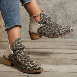 Contrasting Comfort Low Heel Canvas Boots
