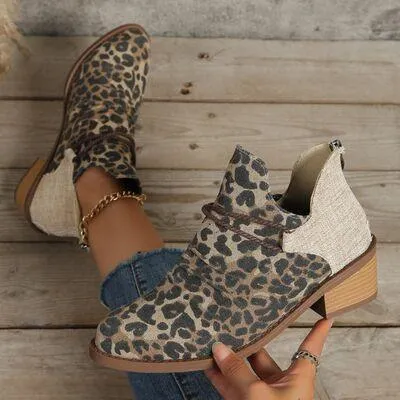 Contrasting Comfort Low Heel Canvas Boots
