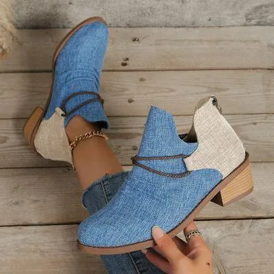 Contrasting Comfort Low Heel Canvas Boots