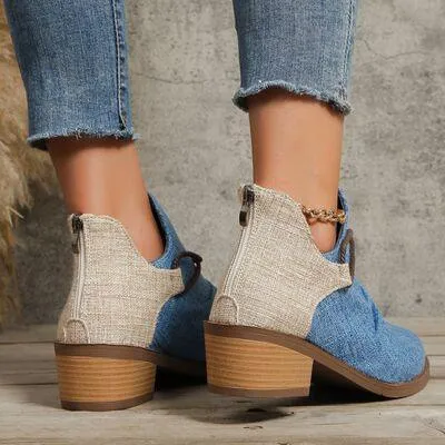Contrasting Comfort Low Heel Canvas Boots