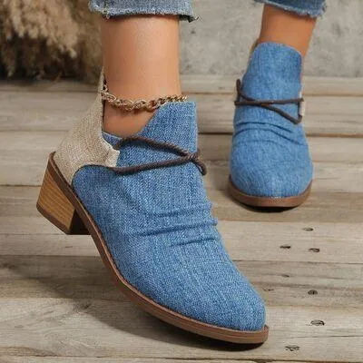 Contrasting Comfort Low Heel Canvas Boots