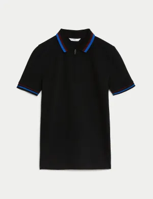 Cotton Rich Half Zip Polo Shirt