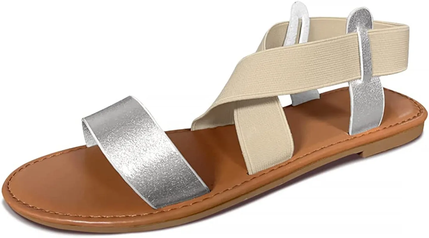 Elastic Cute Flat Sandals for Women Casual Summer Beach Shoes Sandal Vacation Travel Gladiator Sandals