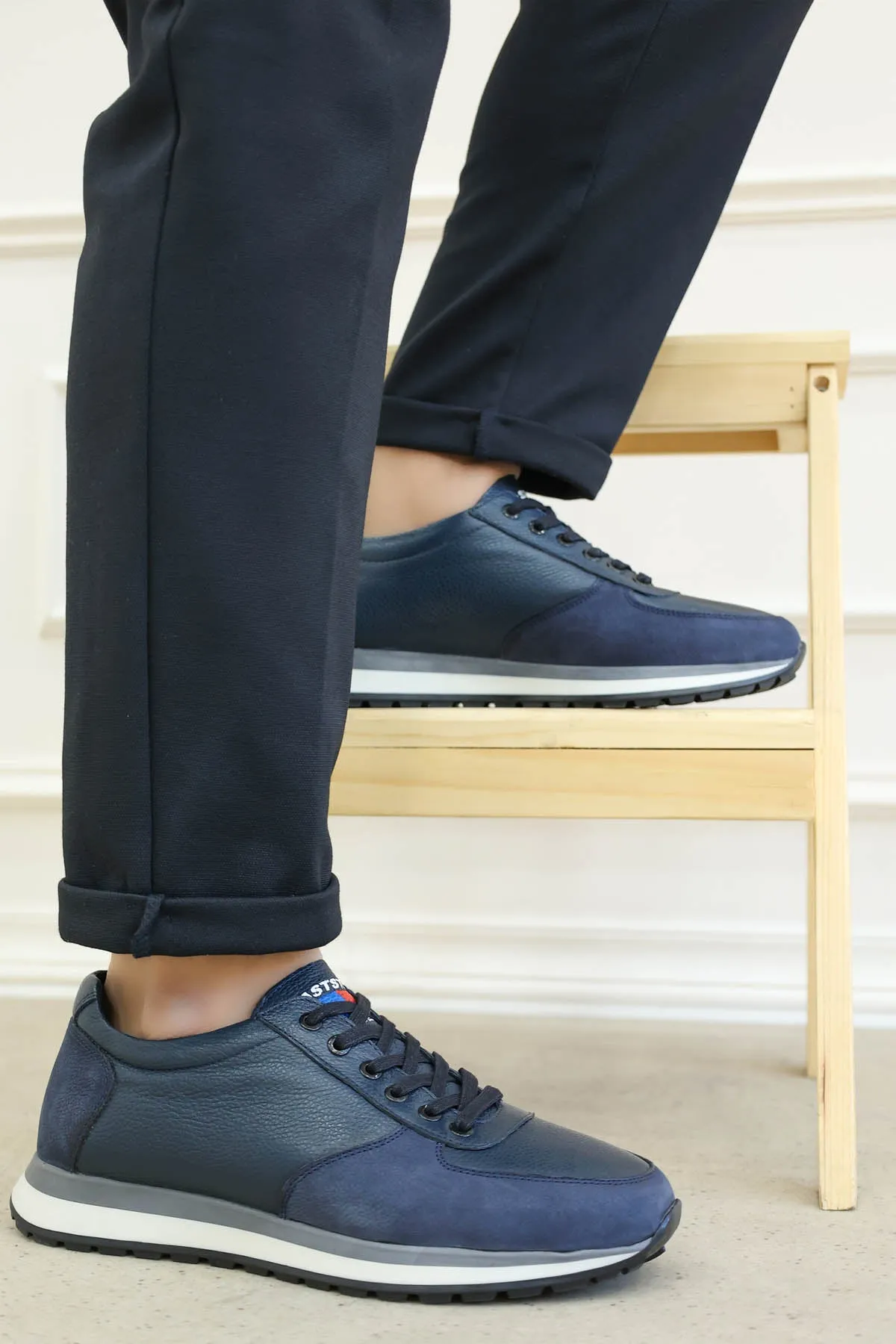 FST Genuine Leather Orthopedic Men's Casual Shoes 815MA5505 Navy Blue - Wigan