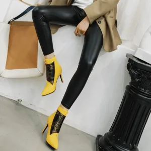 Leather Snakeskin Buckle High Heel Ankle Boots