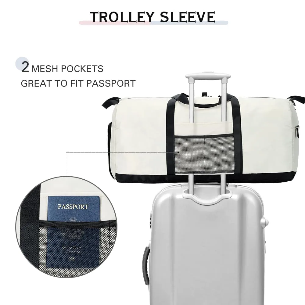 Lekesky Travel Duffel Bag Bag for Women 80L Large Duffel Bag Foldable Weekender Bag with Shoes Compartment(02White)