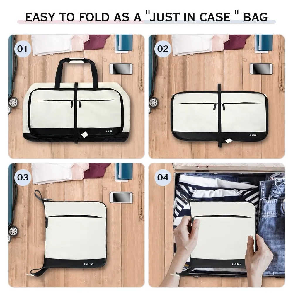Lekesky Travel Duffel Bag Bag for Women 80L Large Duffel Bag Foldable Weekender Bag with Shoes Compartment(02White)