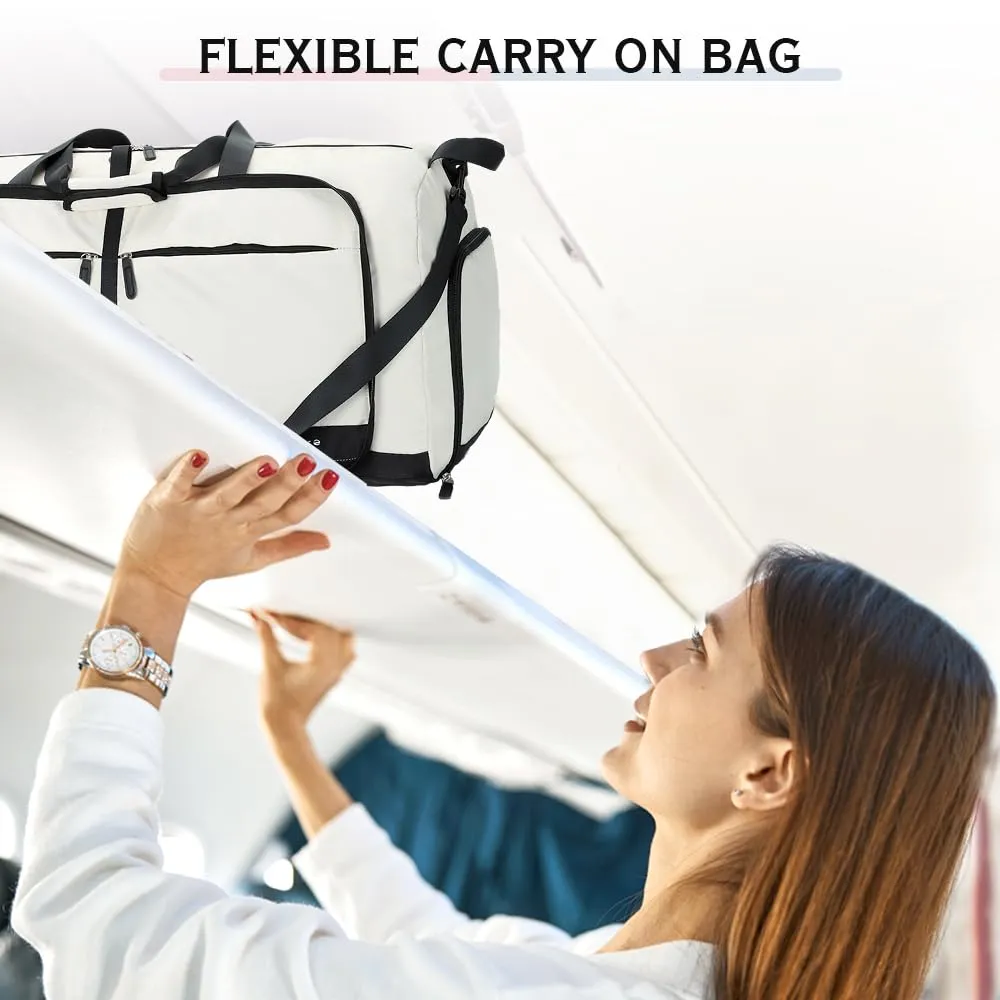 Lekesky Travel Duffel Bag Bag for Women 80L Large Duffel Bag Foldable Weekender Bag with Shoes Compartment(02White)