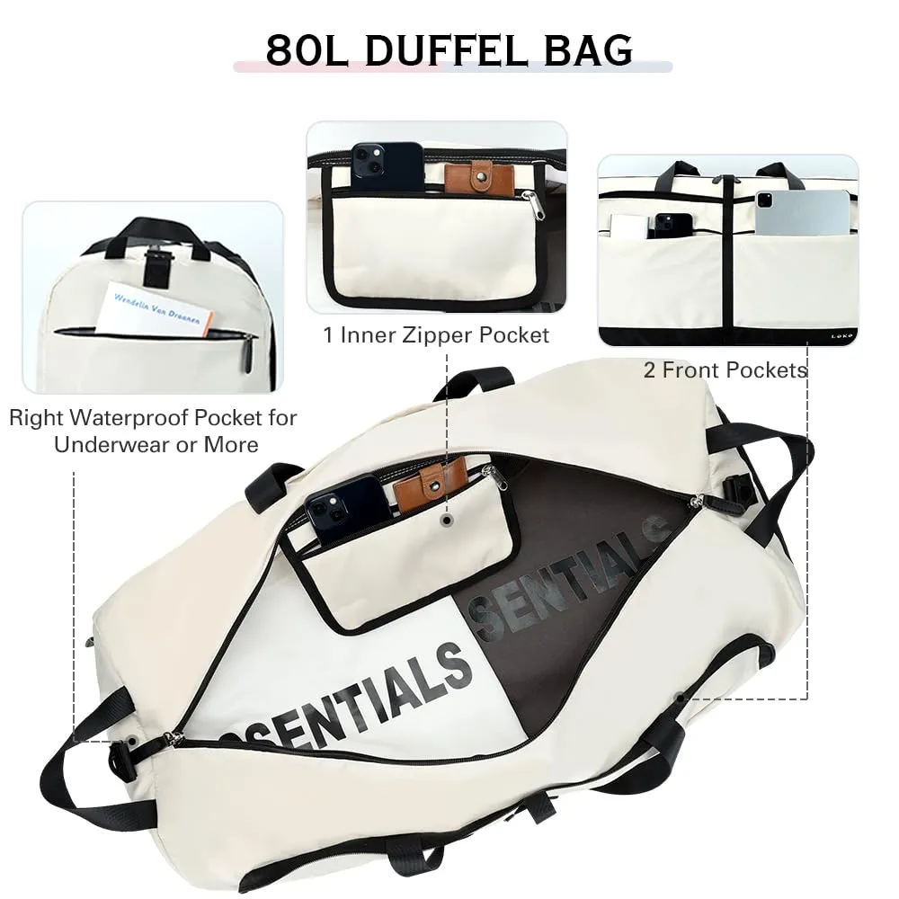 Lekesky Travel Duffel Bag Bag for Women 80L Large Duffel Bag Foldable Weekender Bag with Shoes Compartment(02White)