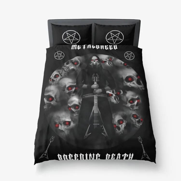 Matalbreed Death Metal Heavy Metal Music Skull Guitar Inverted Pentagram 3 Piece Bed Set