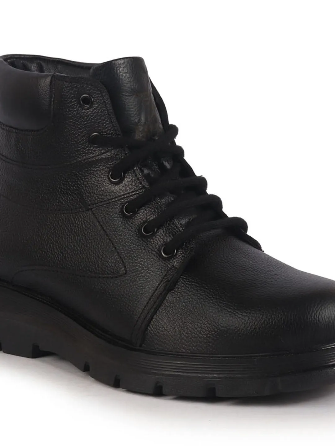 Men Black Genuine Leather Lace Up Ankle Boots|High Ankle Shoes|Featherlite Memory Cushion Boots|Casual and Work Wear
