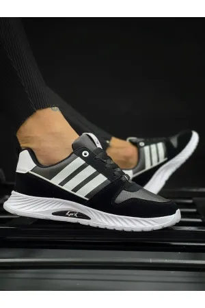 Men's Black White Three Lines Curved Sole Lpx Casual Sneakers