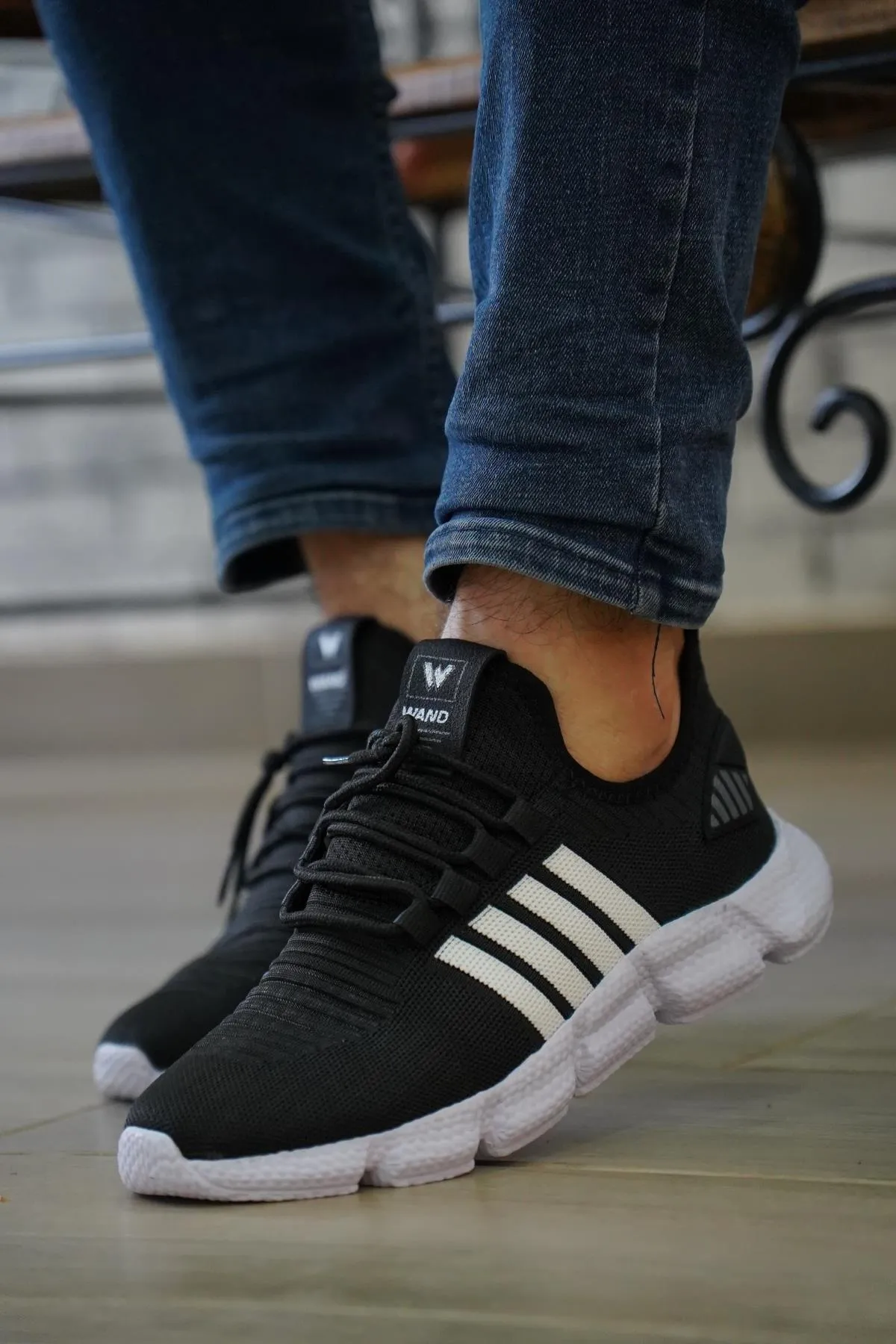 Men's Four Stripes Black Orthopedic Daily Walking Shoes
