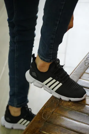 Men's Four Stripes Black Orthopedic Daily Walking Shoes