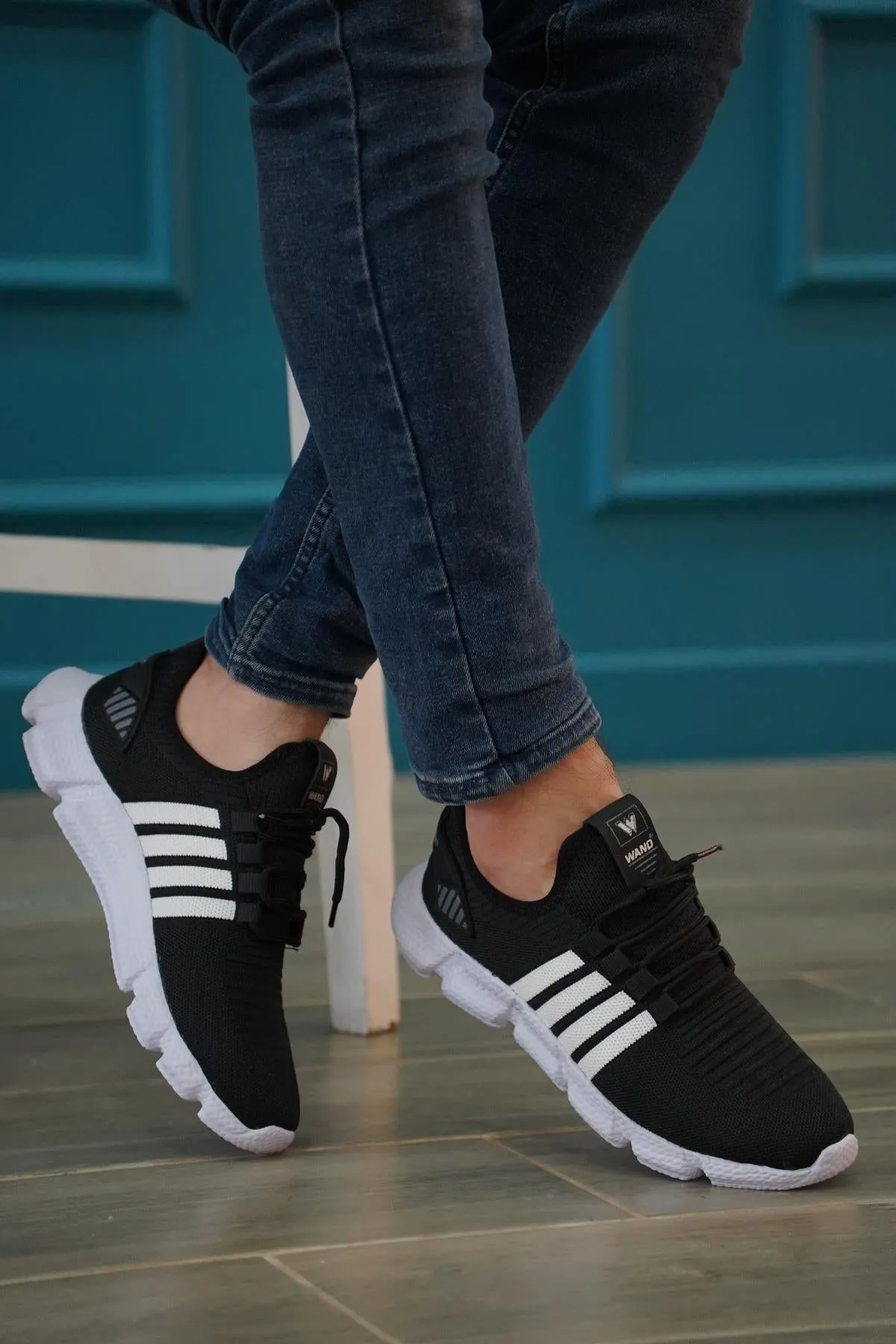 Men's Four Stripes Black Orthopedic Daily Walking Shoes
