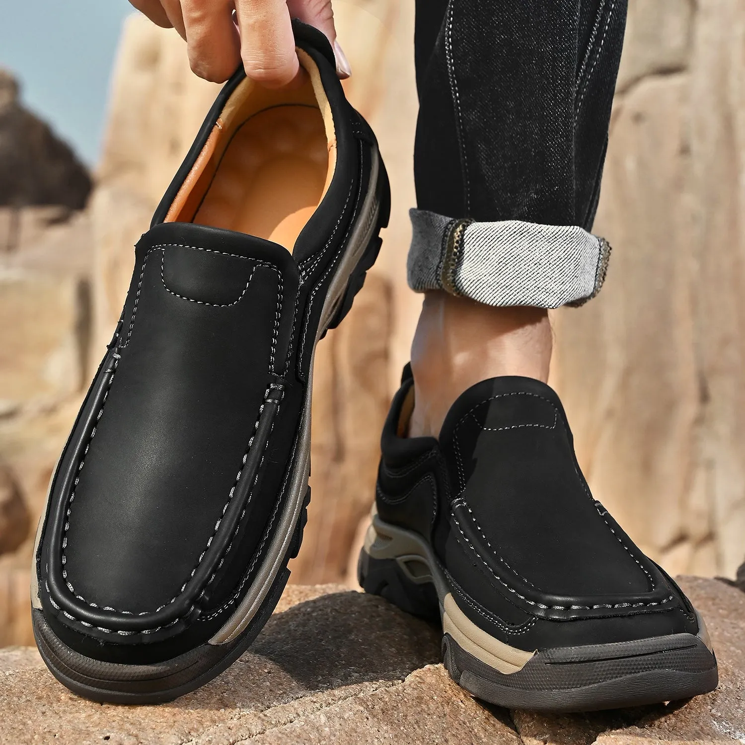 Mitchell Shoes Orthopedic Casual Genuine Leather Slip On Loafers