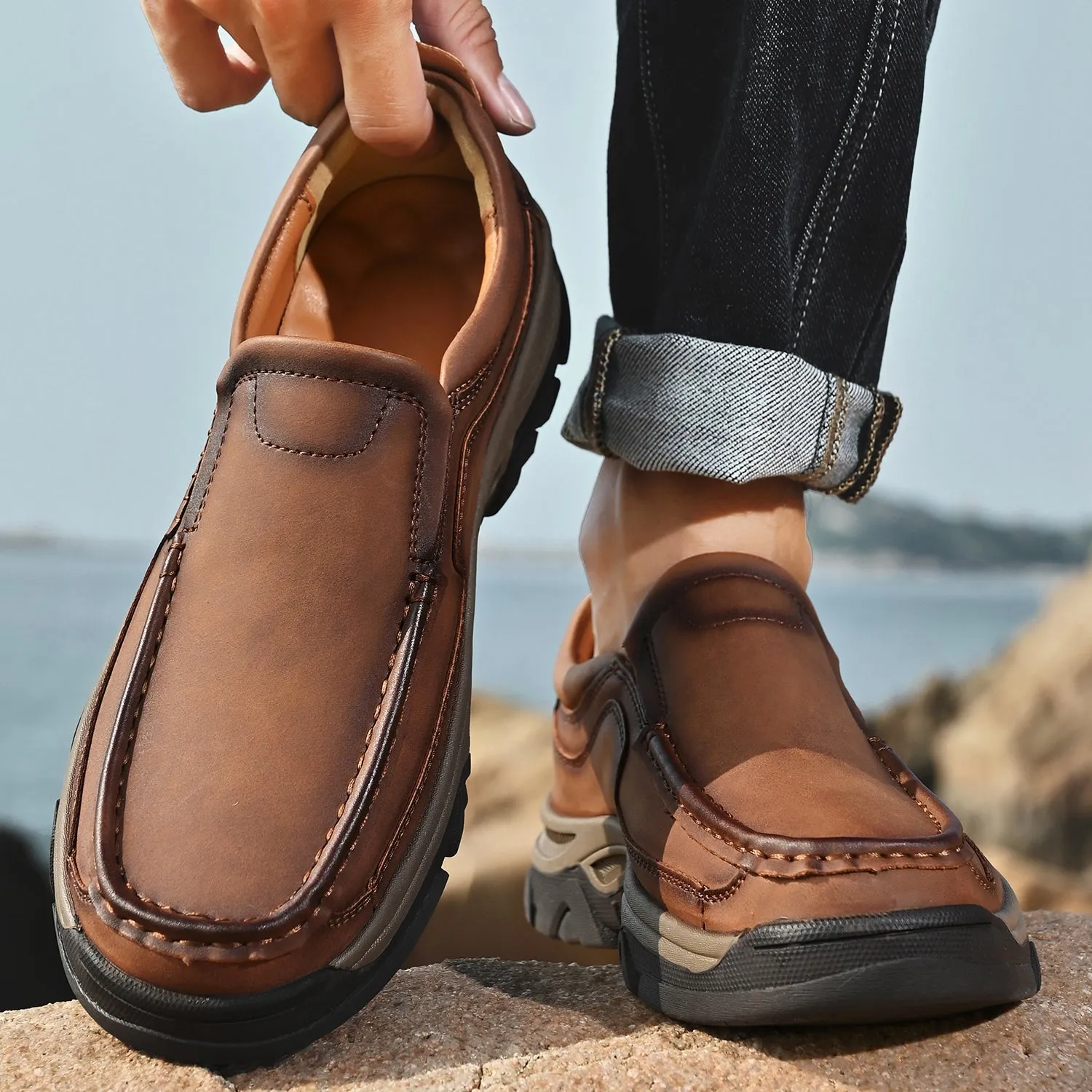 Mitchell Shoes Orthopedic Casual Genuine Leather Slip On Loafers