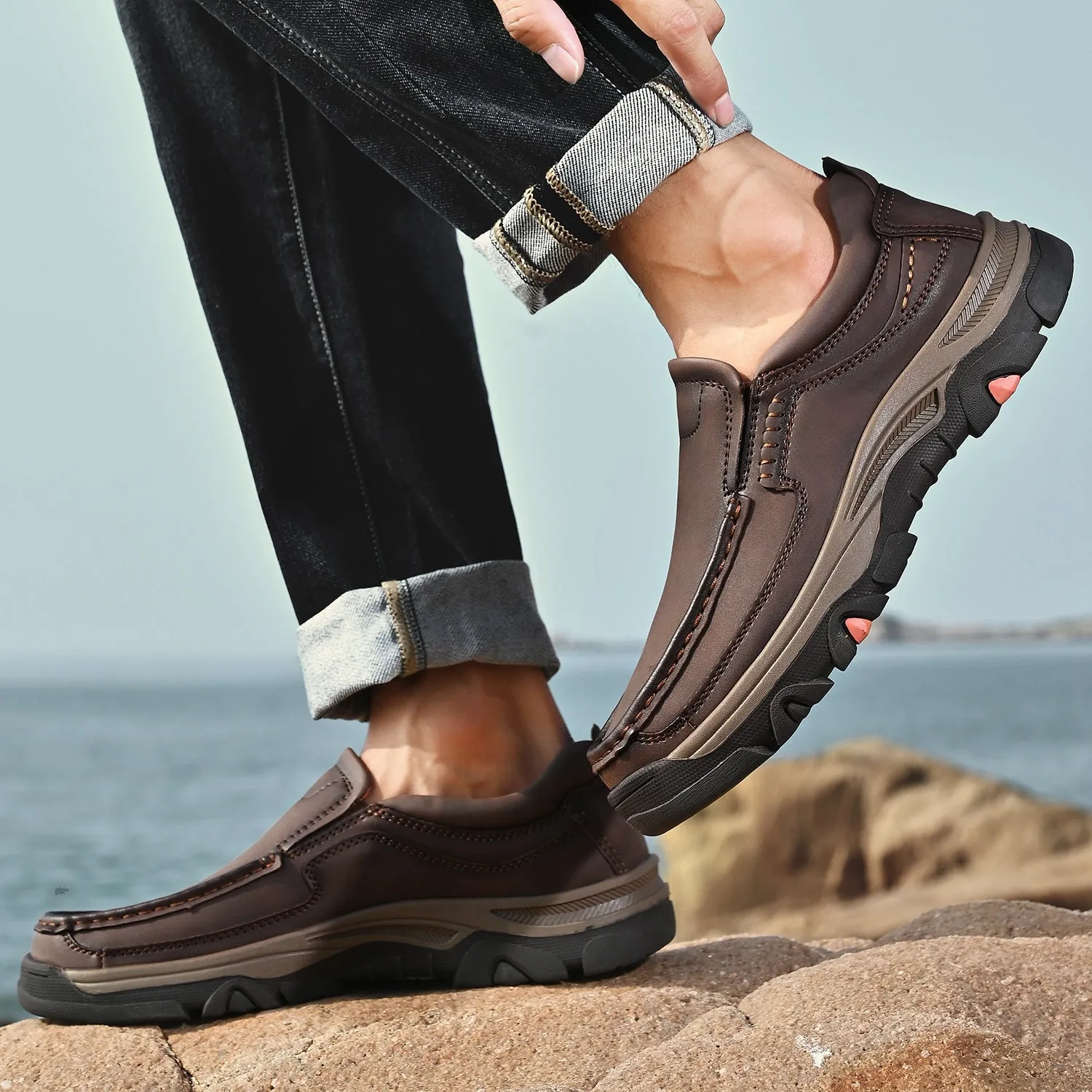 Mitchell Shoes Orthopedic Casual Genuine Leather Slip On Loafers