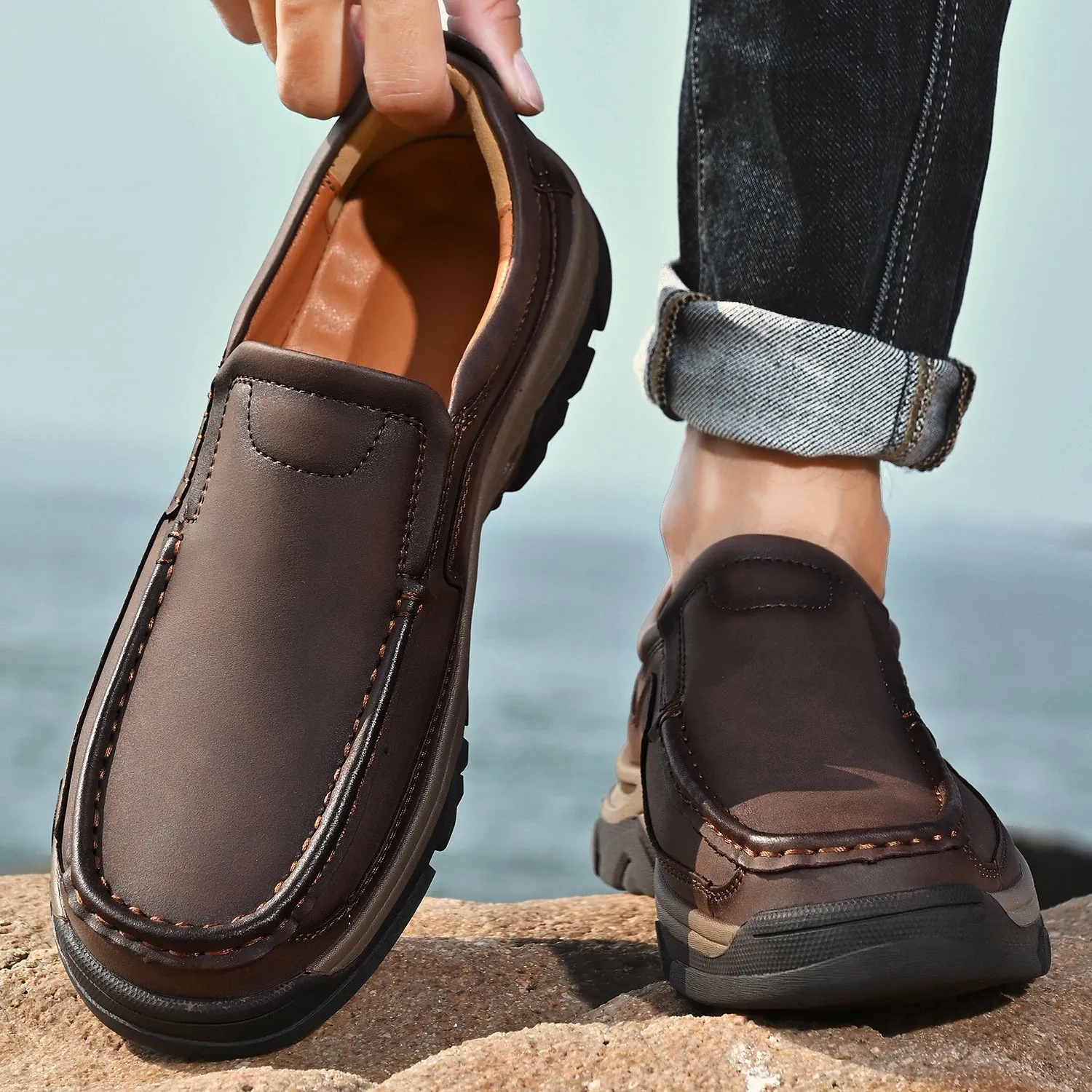 Mitchell Shoes Orthopedic Casual Genuine Leather Slip On Loafers