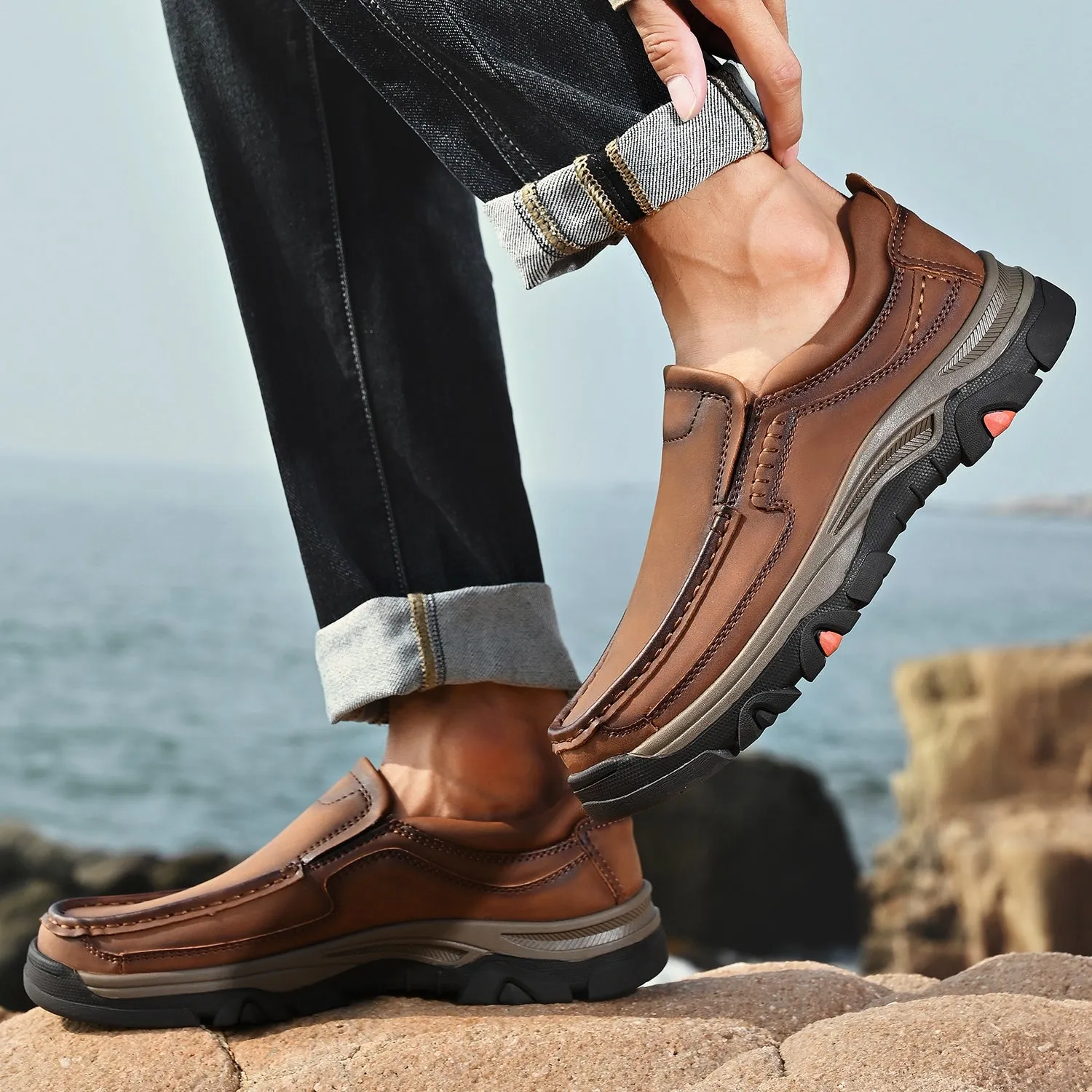 Mitchell Shoes Orthopedic Casual Genuine Leather Slip On Loafers