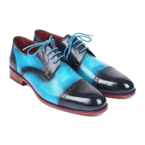 Paul Parkman Handmade Designer Shoes Two Tone Cap-Toe Derby Designer Shoes Blue & Turquoise Oxfords (PM5851)