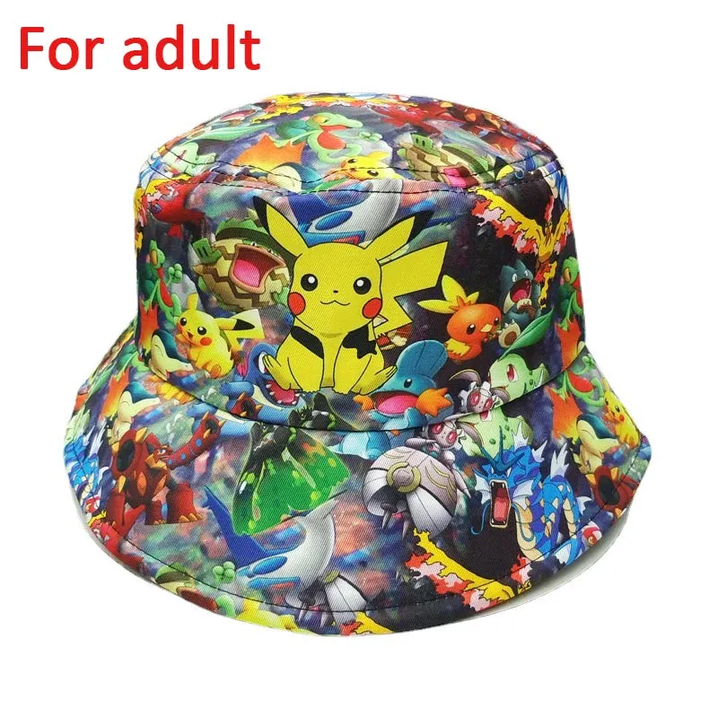 Pikachu Bucket Hat Anime Panama Summer Sun Hat Cute Bucket Fisherman Beach Outdoor Hat Cap for Adult Birthday Gifts