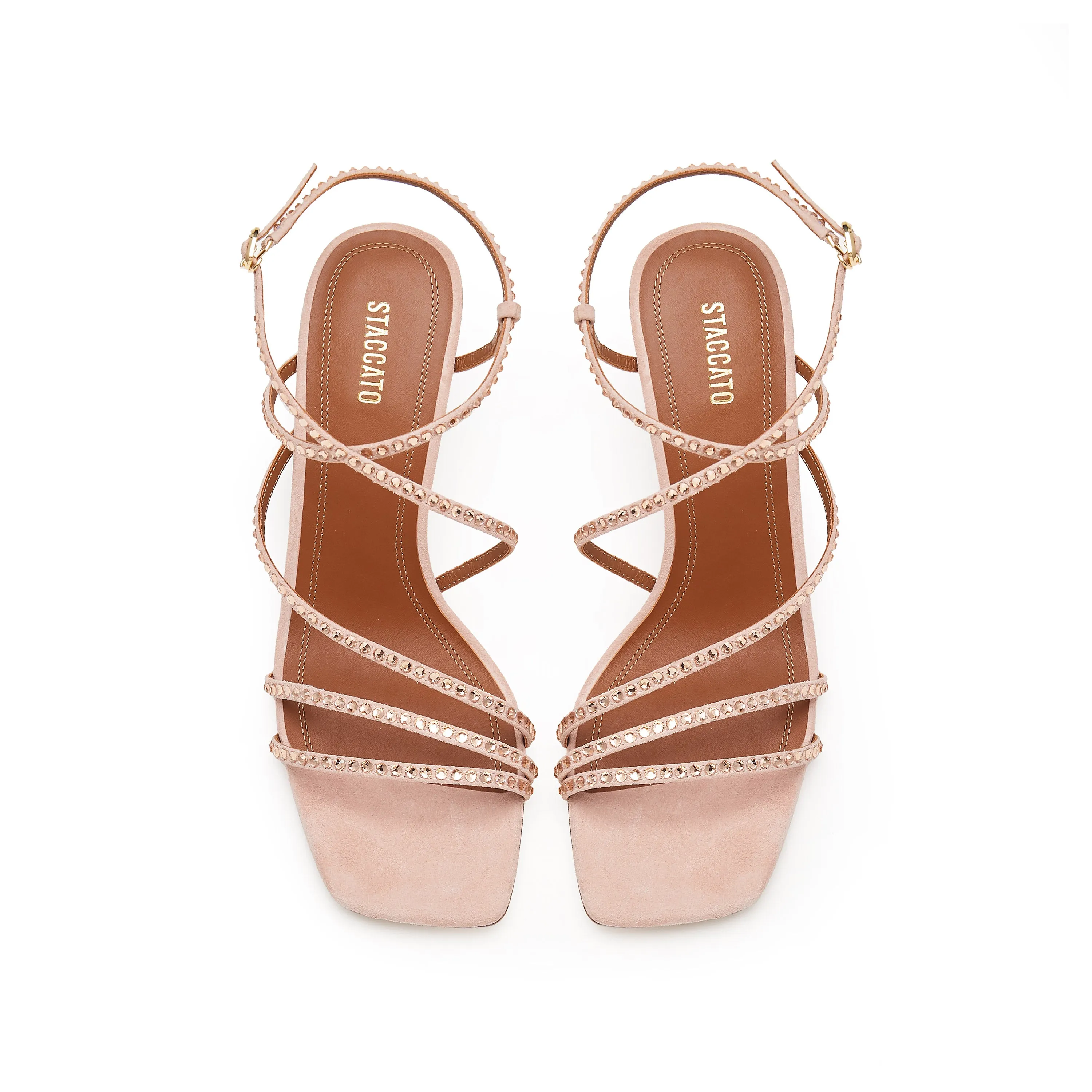 Pink Crystal Cross Strap Heeled Sandals