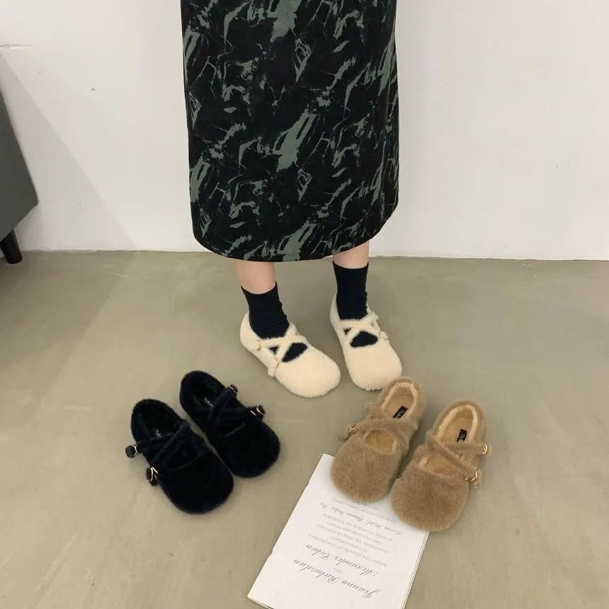 Plain Criss Cross Fleece Mary Jane Shoes