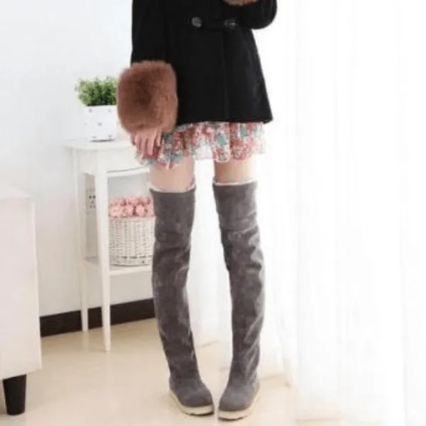 Platform Flat Suede Over Knee Boots