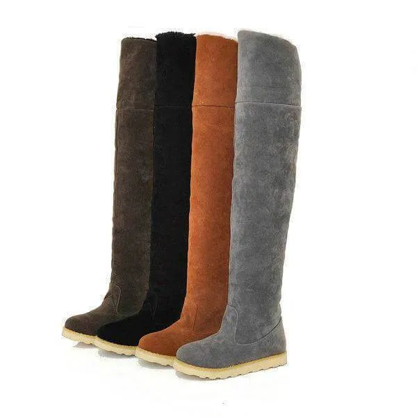 Platform Flat Suede Over Knee Boots